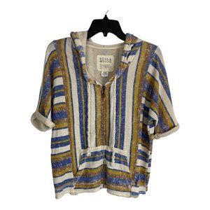 Billabong Womens Shirt Adult Size Small Yellow Strips Hood Pockets Short Sleeve